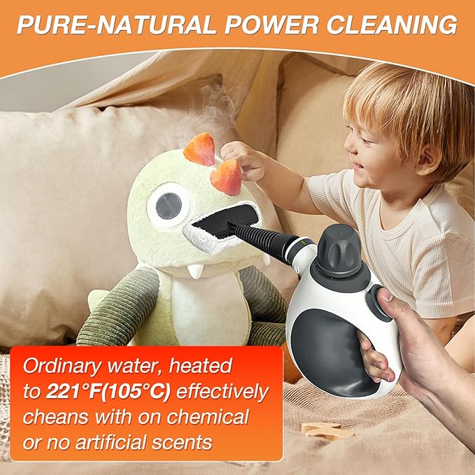 Handheld Steam Cleaner, Pressurized Multi-Purpose Natural Steamer with 12 pcs Accessories, Steamer for Cleaning Car, Bathroom, Countertop, Upholstery, Shower, Couch, Tile Grout, Window, Grease