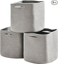 11 Inch Cube Storage Bins, 11x11 Organizer Bins for Cube Organizer, Square Cloth Storage Cubes, Woven Storage Baskets for Shelves, Toy Rope Baskets Storage Kids, Grey (Pack of 3)