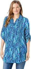 Woman Within Plus Size Pintucked Button Down Gauze Shirt