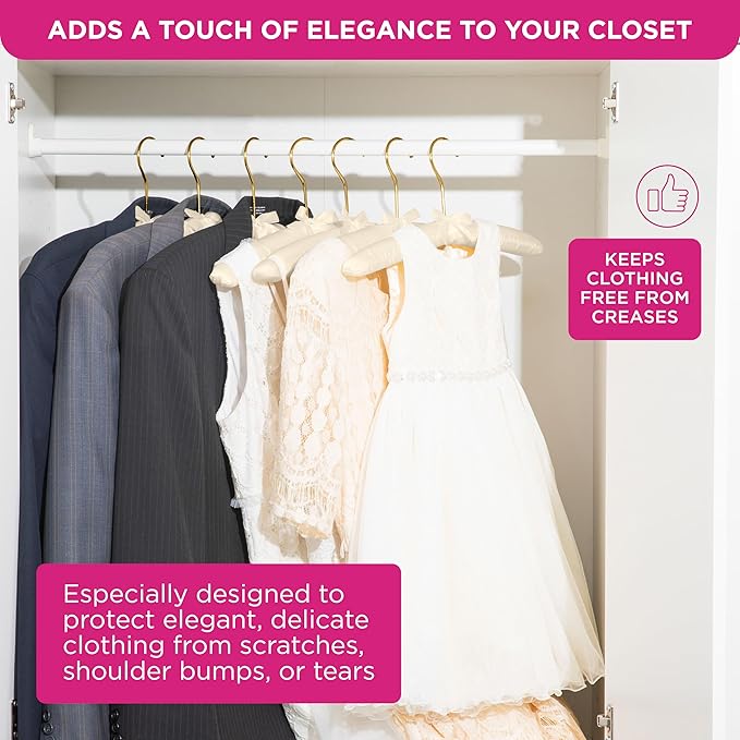 Premium Padded Hangers for Women’s Clothing - Set of 12 Non-Slip Fabric Hangers for Sweaters, Dresses, Coats, Wedding & Bride Hanger, Ivory