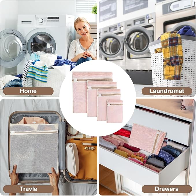 4-Piece Durable Organic Cotton Mesh Laundry Bags with Sturdy Zippers and Breathable Mesh are Delicate Laundry Bags for Underwear, Clothes, Pants and Socks