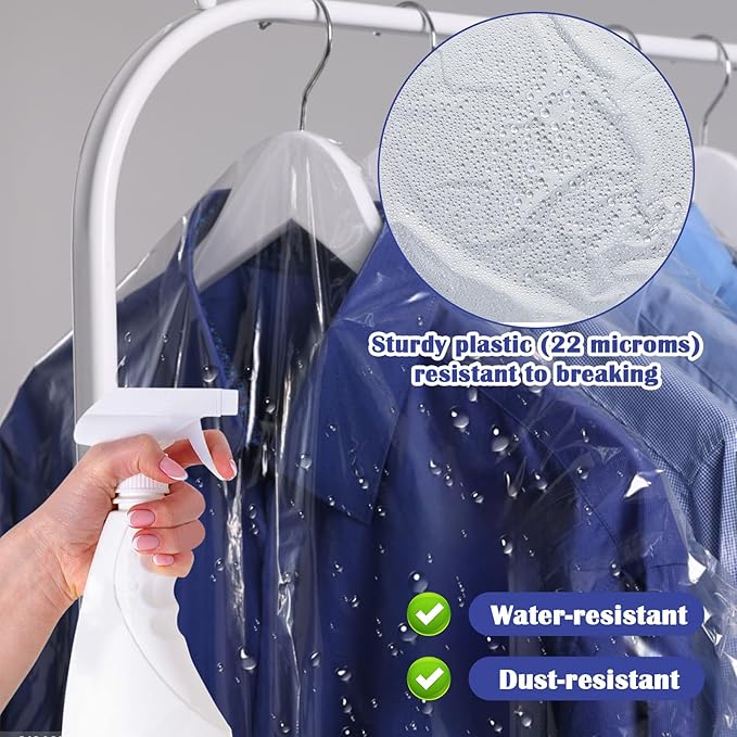 Grevosea 100 Pack Dry Cleaning Bags for Clothes, Clear Garment Bags for Hanging Clothes Plastic Clothing Storage Bag Clothe Cover for Suits Coats Home Storage Travel Moving (35.4 x 23.6 In)