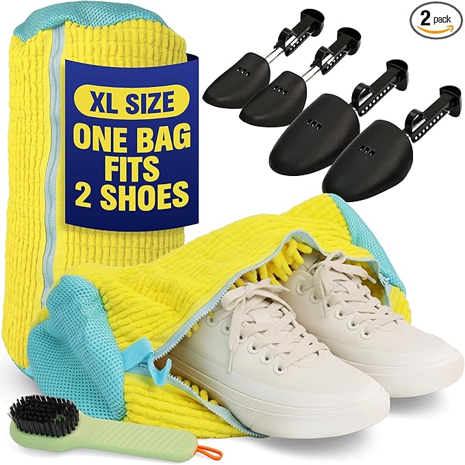 2 Pcs Shoe Washing Machine Bag – 360° Deep Clean, Reusable Laundry Bag for Washer and Dryer–Sneaker Cleaner Bag (Yellow)