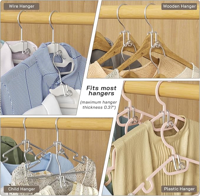 Tinfol Transparent Hanger Connector Hooks, 50pc Space Saving Clothes Hooks, Heavy Duty Clothes Hanger Extender Clips for Hangers
