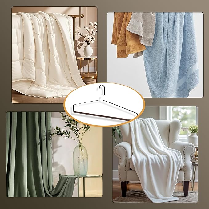 22" Bedspread Drapery Blanket Tablecloth Hangers, Dry Cleaner Hangers, Made of Solid Beech Wood and Metal, 10pcs Heavy Duty Hanger for Blankets, Table Cloths and Closet Storage
