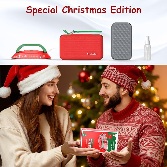 Newbealer Travel Iron, Global Voltage 100-240V, 302℉ Mini Dry Iron for Clothes (No Steam), Max 300W, 60s Heat Up, 0.8lb Lightweight Gift (Classic Red with Hard Case)