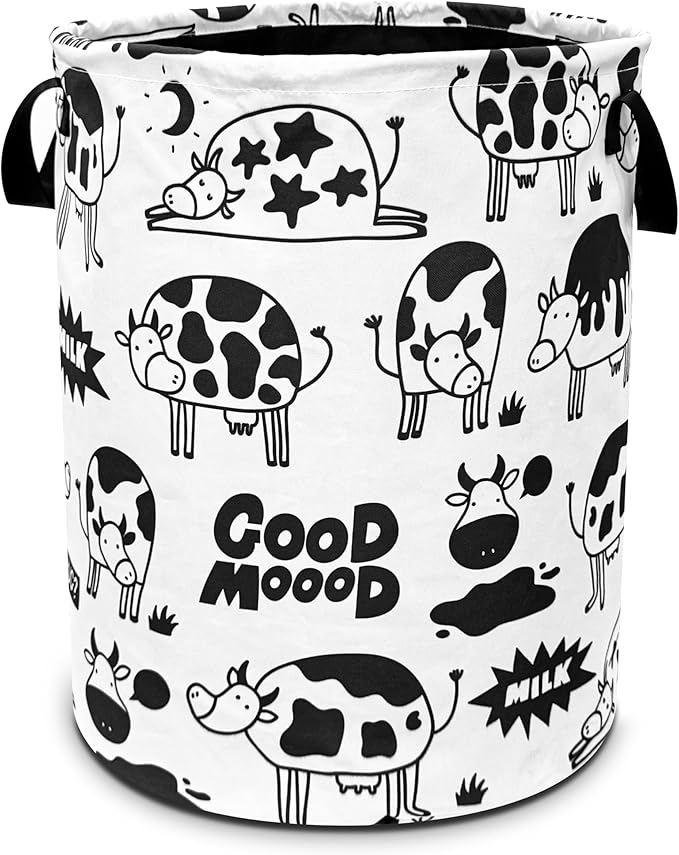Cute Cow Laundry Basket Black White Cows Foldable Oxford Cloth Funny Tote Bag Laundry Hamper Clothes Storage Bucket Toy Organizer For Bathroom/Laundry Storage/Bedroom 18.9x16.5 Inch
