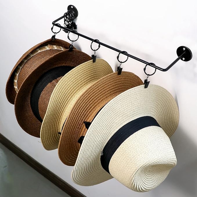Hat Rack for Baseball Cap Organizer with 24 Hooks, Modern Metal Hats Storage Wall Mounted Caps Hanger for Closet Door Bedroom Entryroom Laundry, 2 Pack