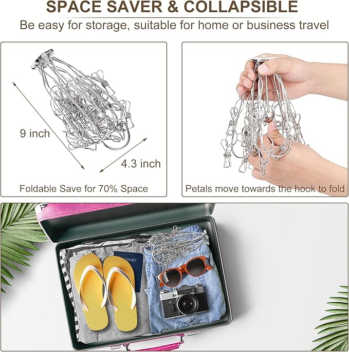 Foldable Clothes Drying Hanger Stainless Steel Laundry Drying Rack with 20 Clips, Sock Dryer Hanger for Hanging Underwear, Towels, Baby Clothes, Lingerie, Bra, Hat, Scarf, Gloves, Diapers