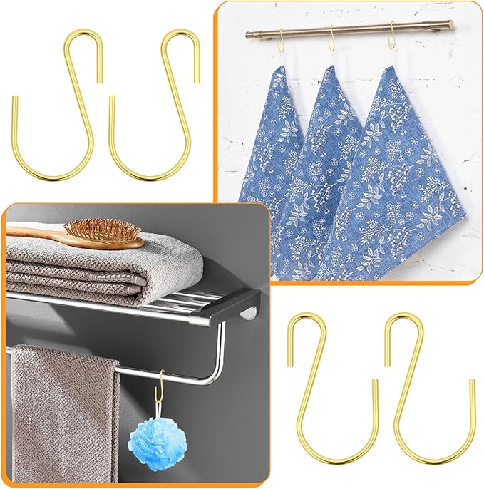 60 Pcs S Hooks for Hanging, 1 Inch Metal Hanging Hook S Shaped Metal Hook, Hanger Connector Hooks Ornament for Hang Jewelry Small Kitchenware Potted Plants(Gold)
