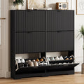 Shoe Cabinet Storage for Entryway with 6 Flip Drawers, Black Fluted Shoe Cabinet with Adjustable Shelves, Wooden Hidden Shoe Rack Freestanding Narrow Slim Shoes Storage for Hallway, Entrance