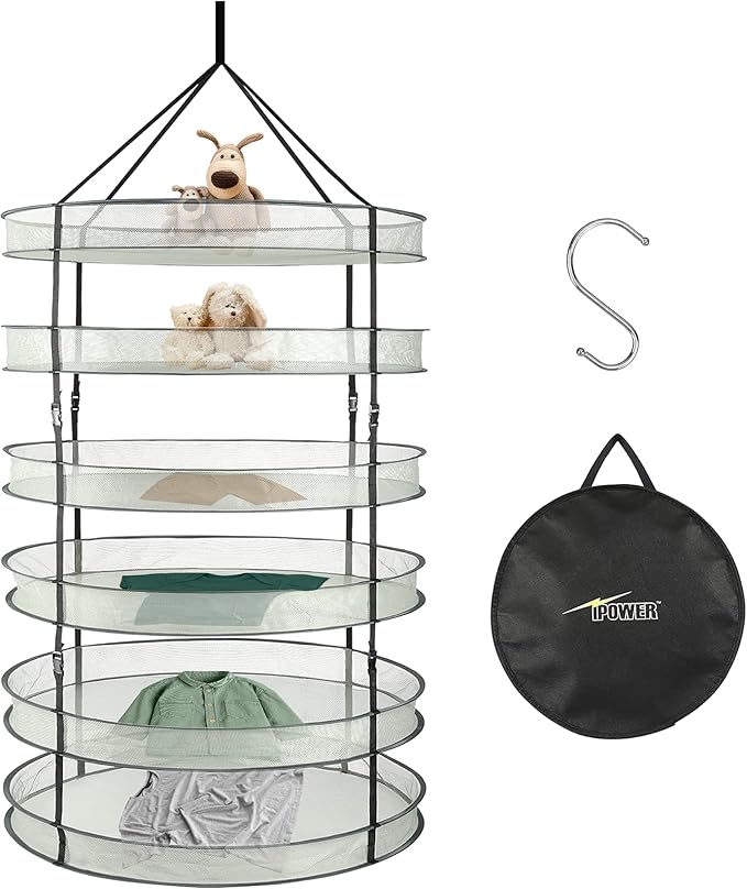 iPower 6-Tier Foldable Collapsible Mesh Clothes Hanging Dryer Drying Rack, Lay fold Flat Dry Hanger for Laundry, Sweater, Swimsuit, Underwear and Toys