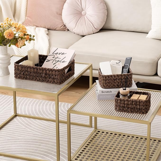 GRANNY SAYS Wicker Baskets for Organizing, Nesting Storage Baskets for Shelves, 1 Large and 2 Small Wicker Baskets Waterproof, Dark Brown, 3-Pack