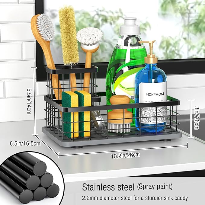 Kitchen Sink Caddy Organizer, [Stay-Dry Anywhere & No Drainage Needed] Sponge Holder for Kitchen Sink Countertop,Stainless Steel with Rust-Resistant Coating-10.24" L x 6.5" W x 5.83" H