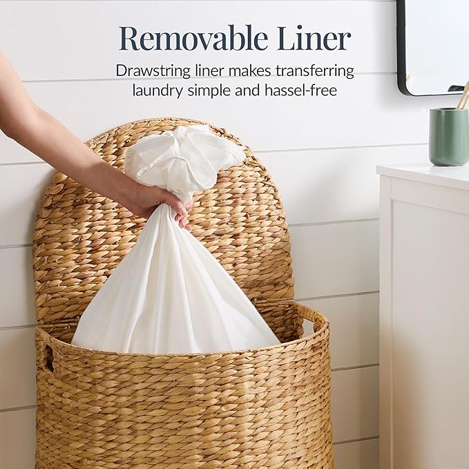 Best Choice Products Half Moon Laundry Hamper w/Lid, Woven Half Round Laundry Basket, w/Removable Liner & Bult-in Handles for Bathroom, Bedroom & Laundry Room - Natural
