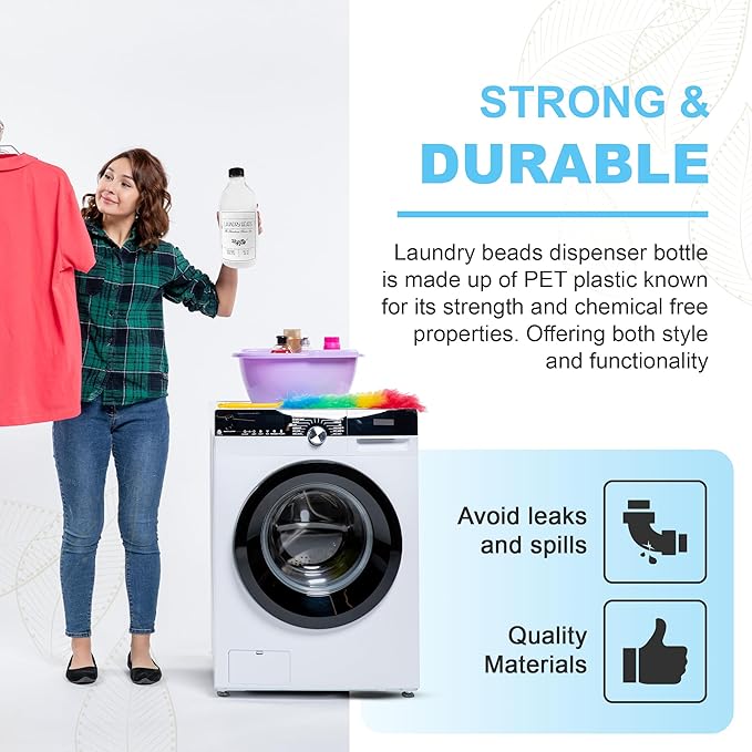 Laundry Beads Dispenser Bottle - Scent Beads Container for Laundry Room Organization - 1/2 Gallon BPA Free & PET Plastic Bottle for Laundry Beads with Waterproof Label - 64 oz