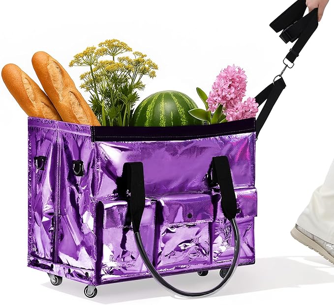 tobyto Reusable Grocery Bag on Wheels, 105L Foldable Rolling Tote, Shopping Trolley 66LBS Capacity - Water-Resistant for Laundry, Picnic, Storage & Travel