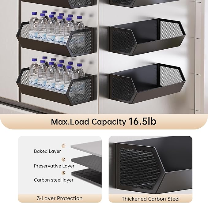 Magnetic Basket for The Side of Washing Machine Magnetic Lint Bin for Laundry Room Magnetic Spice Rack for Refrigerator Laundry Room Organization and Storage, Metal (White, Large)