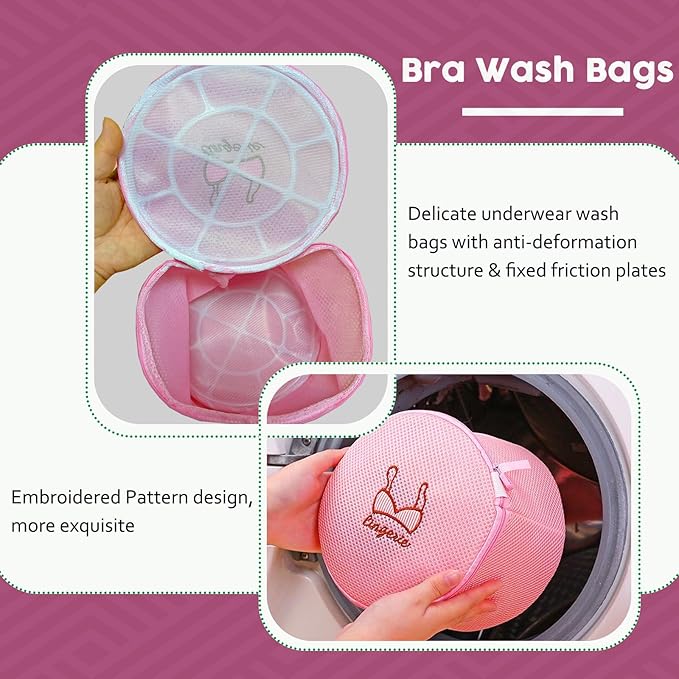 Large Bra Laundry Bags for Washing Machine, Fits All Cups Anti Deformation Bra Washing Bag, Lingerie Bags for Washing Delicates (2 Pack Pink)