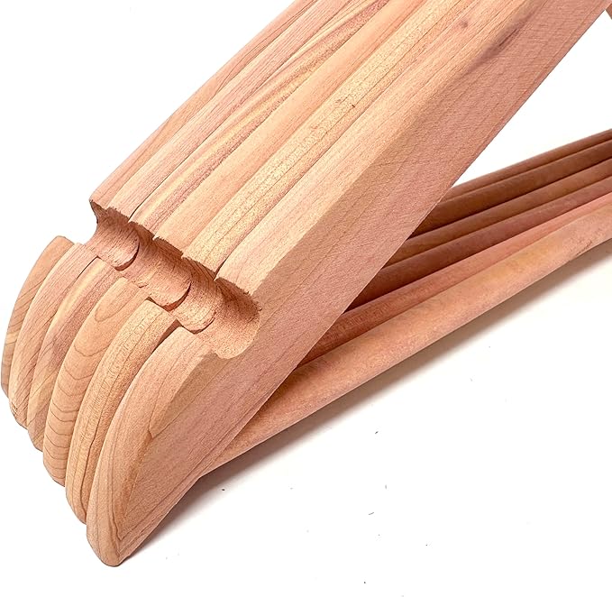 Cedar Elements Big Kids Cedar Hangers – French Flat Top Style 12 Pack for Kids Size 4T-10 (with Pant bar)
