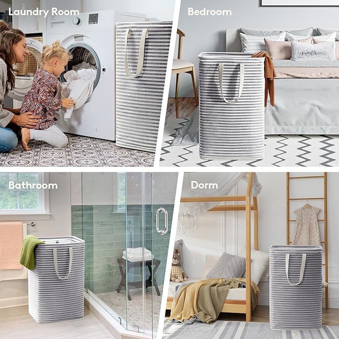 Lifewit 2 Pack Laundry Hamper Large Collapsible Laundry Baskets, Freestanding Waterproof Clothes Hamper with Easy Carry Handles in Laundry Room Bedroom Bathroom College Dorm, Black, 2 x 80L