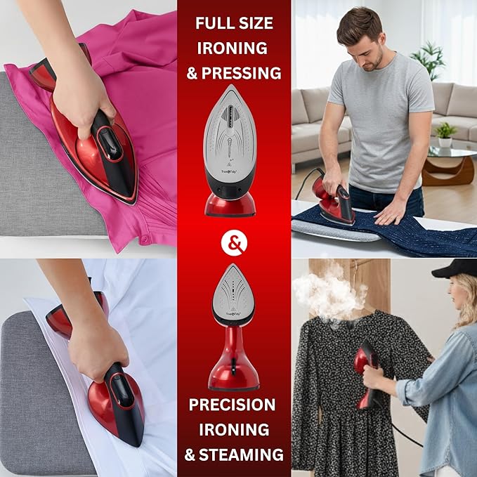 True & Tidy DuoPress XL 2-in-1 Clothes Steamer & Iron, 1600W Powerful Turbo Steam, Large Ceramic Plate, Smart Temperature Control, 3 Steam Modes