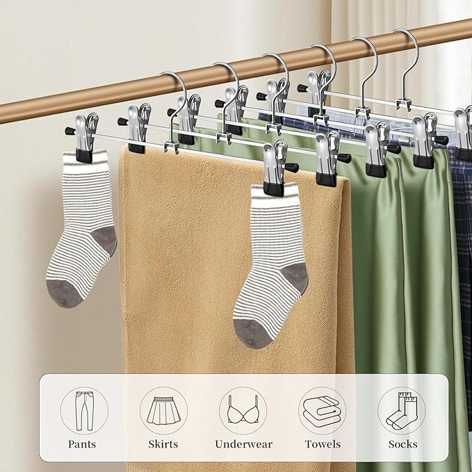 14Inch Pants Hangers with Clips 50 Pack Adjustable Skirt Hangers for Women Non-Slip Shorts Trousers Hanger for Jeans Clothes Hanger for Pants Heavy Duty Space Saving,Black