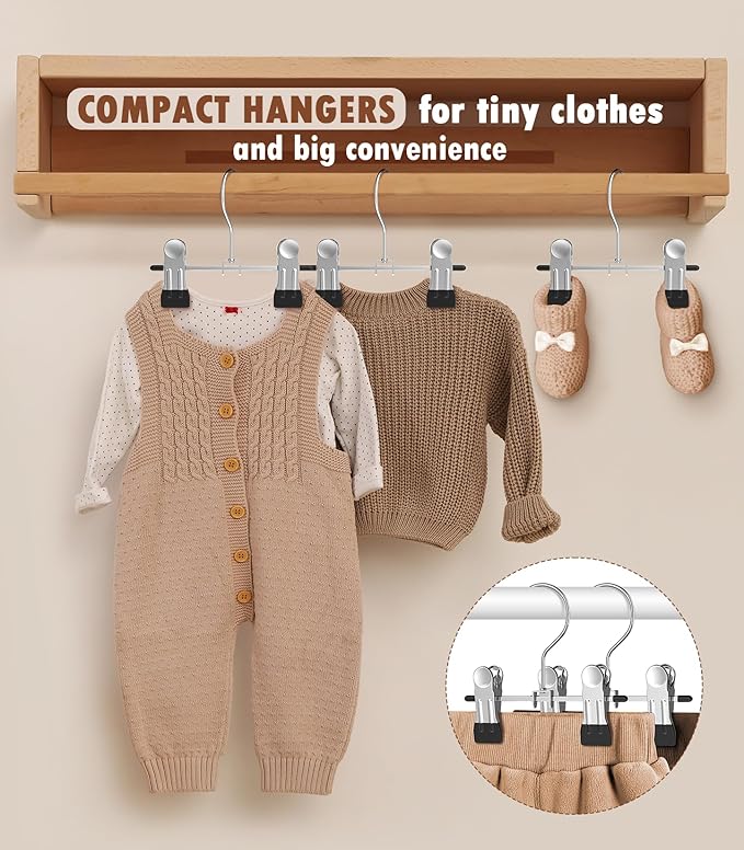 DOIOWN 20 Pack Baby Hangers, Baby Pants Hangers with Clips,Toddler Hangers for Pants, Skirts, Clothes, Non Slip Space Saving Kids Hangers for Closet Organization, Baby Essentials Closest Organizer