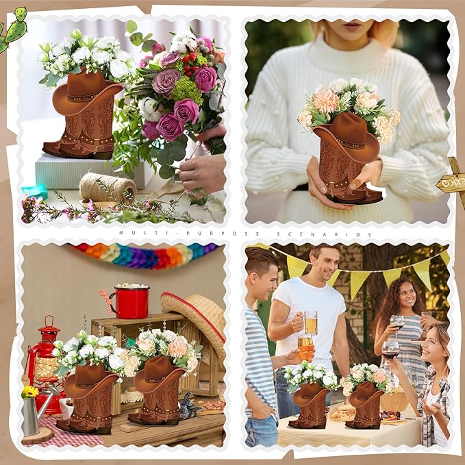Domensi 16 Set Western Cowboy Boots Flower Boxes Centerpiece Boot Shape Box Decorations Western Theme Party Boot Gift for Cowboy Cowgirl Birthday Party Baby Shower Wedding Supplies