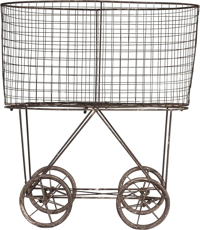 Creative Co-op Vintage Metal Laundry Basket with Wheels 25" x 15" x 26 3/4" (W x D x H)