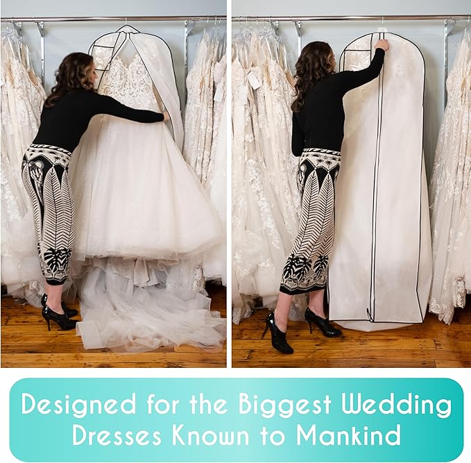 My Big Fat Bridal Bag - Garment Bag for Extra Large Wedding Gowns and Dresses - 72" x 24" with 32" Gusset