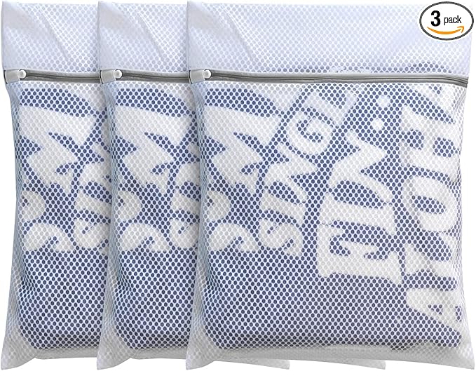 FOYERNUAGE 3pcs PREMIUM Honeycomb Mesh Laundry Bags for Delicates with Zipper,Travel Storage Organize Bags,Clothing Washing Bags for Blouse,Hosiery,Pants,Extra Strong,Medium 16x20inch(3M)