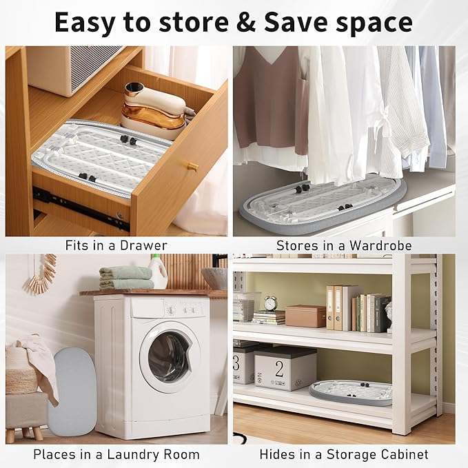 Small Tabletop Ironing Board with Cloth Rack Hanger and Heat Resistant Cover & Pad, 24"x14.5" Portable Compact Iron Board with Non-Slip Folding Feet for Home, Apartment, Small Spaces & Travel, Grey