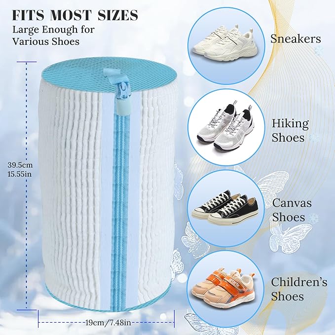 Shoe Washing Machine Bag, Laundry Shoe Bag for Washer and Dryer,2Pcs Reusable Shoe Bag for Washing Machine Fit Most Shoes Types (White 2 pcs)