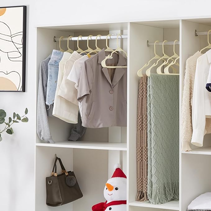 VECELO 50 Pack Plastic Hangers-Clothes Hangers Set with Shoulder Non Slip Notches for Closet Space Saving-Heavy Duty Coat Hanger,Beige