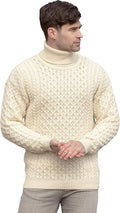 Aran Crafts Unisex Irish Cable Knitted Soft Roll Neck Sweater (100% Merino Wool)
