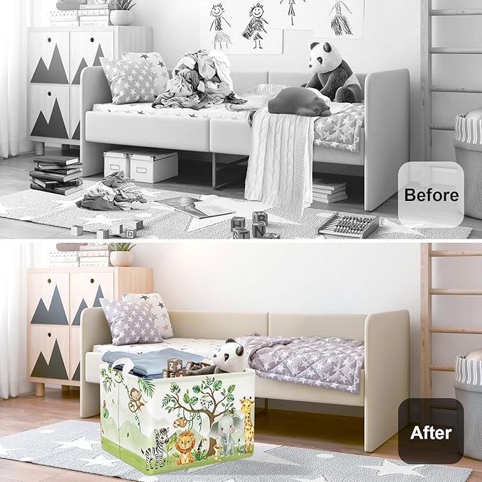 Forest Animals Laundry Hamper Woodland Tree Large Storage Basket Parents Organizer Kids Clothes Toy Bins for Bedroom, Bathroom, Elephant, 36L