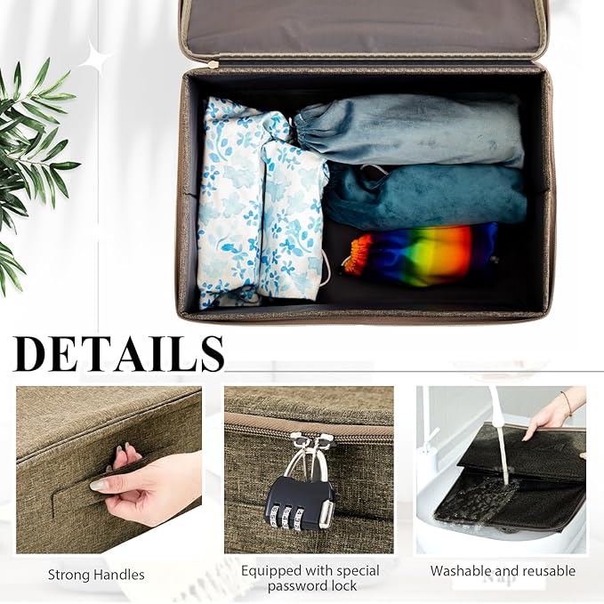 Discreet Lockable Toy Bag Storage Organizer Toy Bag Storage Bins Case with Zipper Lid for Women and Men Clothes Container(Coffee,15 x 10 x 6.3 Inch)