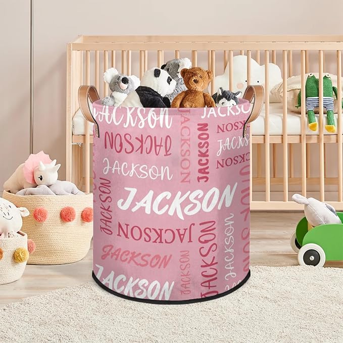 Custom Name Large Laundry-Basket for Kids-Boys-Girls, Personalized Foldable Waterproof Laundry Hamper Dirty Clothes Toys Storage Bin with Handles,Pink 3