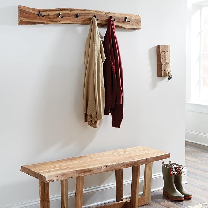 Alaterre Furniture Alpine Natural Live Edge Wood Coat Rack – 48 Inch Solid Wood Wall-Mounted Coat Hook with 6 Double Hooks – Modern Farmhouse Storage Organization for Entryway, Hallway, or Mudroom