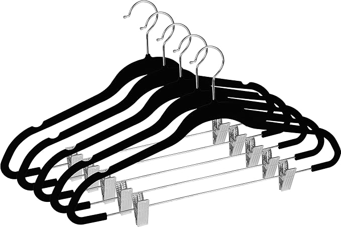 ZOYER Black Velvet Hangers 20 Pack - Heavy Duty Metal Felt with Clips, Space-Saving Flocked Hanger for Clothes, Skirts, Coats with 360° Swivel Hook