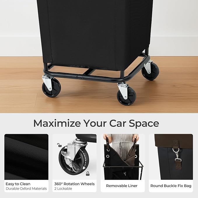160L Rolling Laundry Basket With Wheels, Large 1-Section Laundry Hamper With Wheels and Removable Bag, Wheeled Dirty Clothes Laundry Basket Organizer For Dorm, Bathroom, Laundry, BK