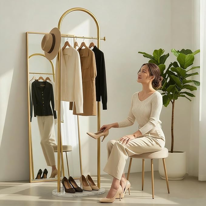 CloudDream Gold Clothing Rack with Marble Base,Modern Rack Freestanding,Metal Garment Rack Suitable for Entryway,Bedroom,Living Room,Boutiques