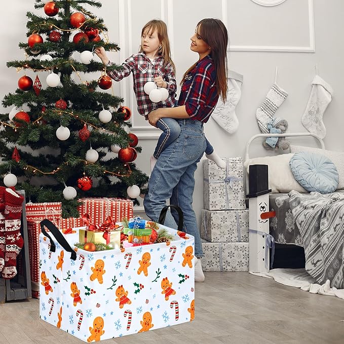 Christmas Basket for Kids Gingerbread Santa Claus Snowman Storage Baskets Collapsible Nursery Hamper Waterproof Clothes Toy Bin Book Shelf Gift Basket Cube Xmas Party Decor