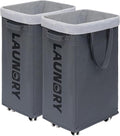 CHICVITA 2-Pack Hamper with Wheels, 75L Large Laundry Baskets with Removable Wash Bags, Foldable Laundry Baskets with Slim Design for Corner Dorms, Rolling Laundry Hamper on Wheels, Grey