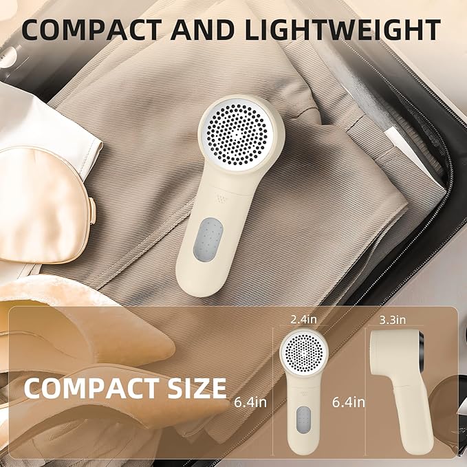 Fabric Shaver, Electric Lint Remover, Rechargeable Lint Shaver, Household Essentials for Clothes, Upholstery, Furniture, Sweater Defuzzer to Remove Pilling, Battery Operated, Beige