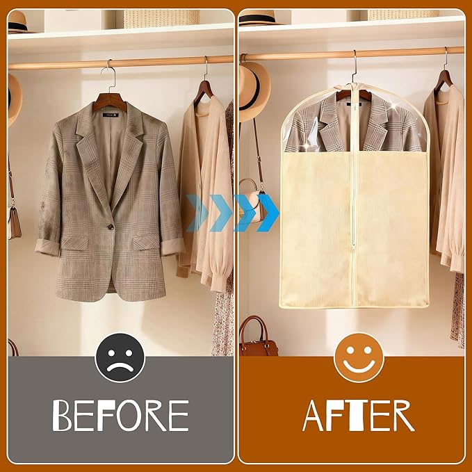 2 Pack 24 x 40 Inches Cotton Garment Bags for Hanging Clothes, Suit Bags for Clothes Coats Jackets Shirts Closet Storage Travel, Garment Covers with Clear Window