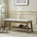 VKNOW Entryway Bench, 44.4" Upholstered Storage Shoe Bench for Entryway & Bedroom, Shoe Rack Bench with Rubberwood Legs, Modern End of Bed Bench for Living Room and Hallway, Brown