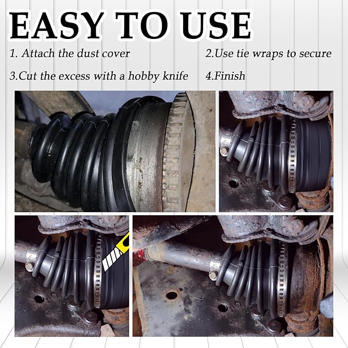 2PCS CV Boot with 4 Stainless Steel Clamps & 6 Cable Ties,Waterproof & Dustproof CV Axle Boot Repair Kit for Protect Axle,Universal CV Joint Boot Fits for Most Cars (2PCS)