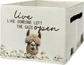 Rustic Alpaca Storage Bins & Boxes with Handles, Farmhouse Alpaca Foldable Basket for Organizing, Live Like Someone Left the Gate Open Collapsible Storage Basket for Bedroom Bathroom Clothes